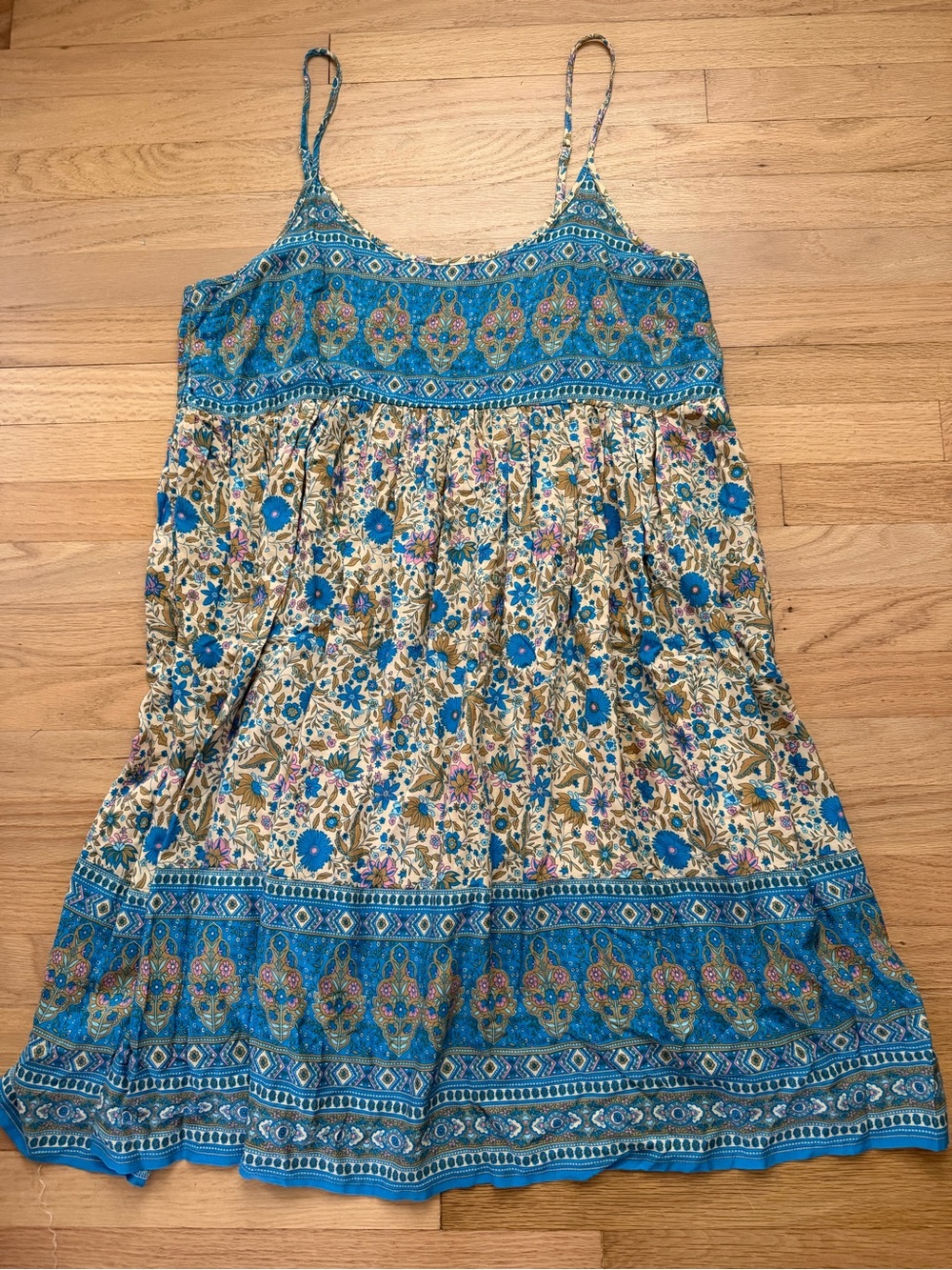 Natural Life Blue & Tan Boho Floral Sleeveless Flowy Dress
